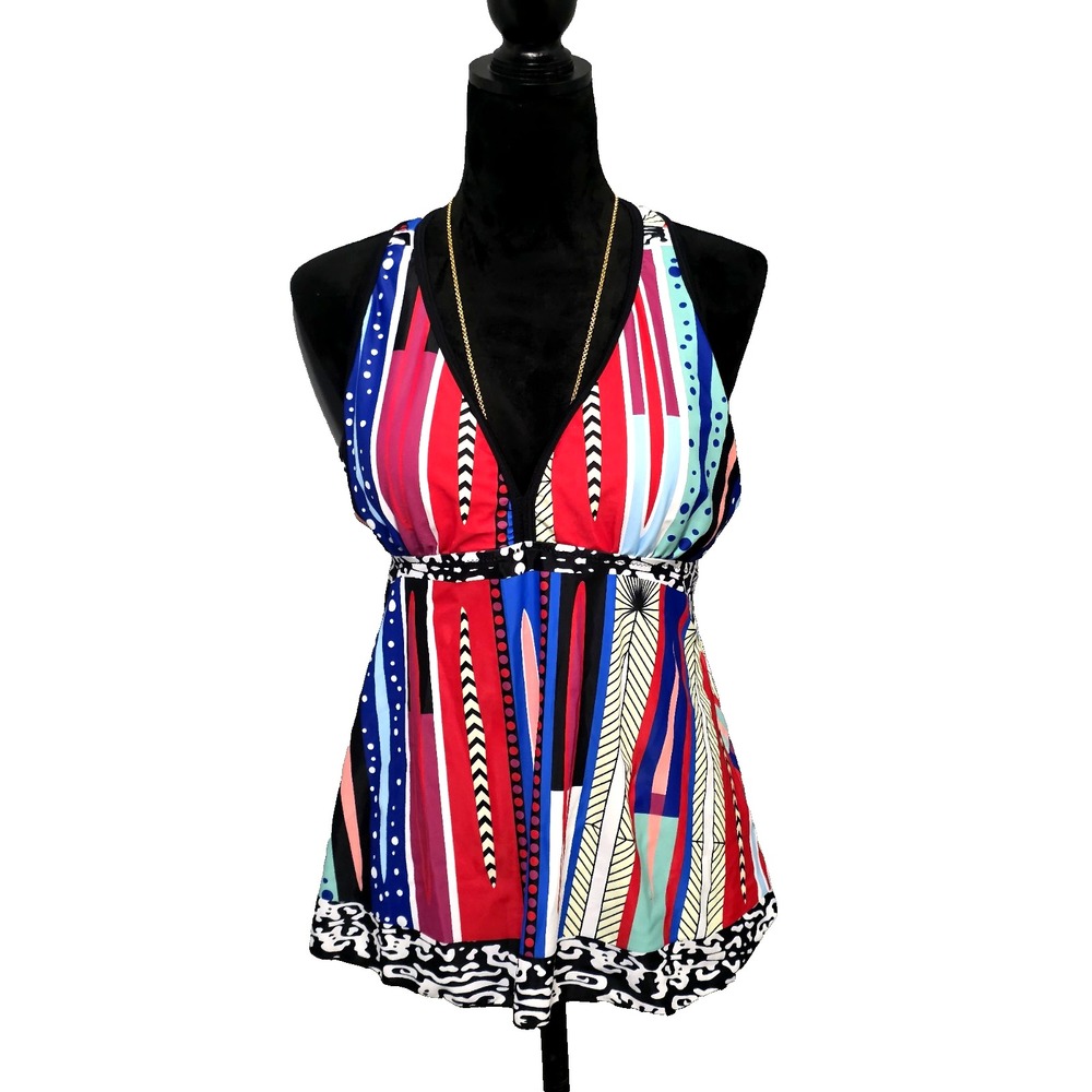 1 Pcs Women Multi-color Stripes‎ Tankinis Racerback Swimsuit Size L